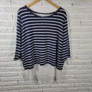 Liz Claiborne Womens Top 3X Plus Knit 3/4 Sleeve Lined Blue Stripe STR111E